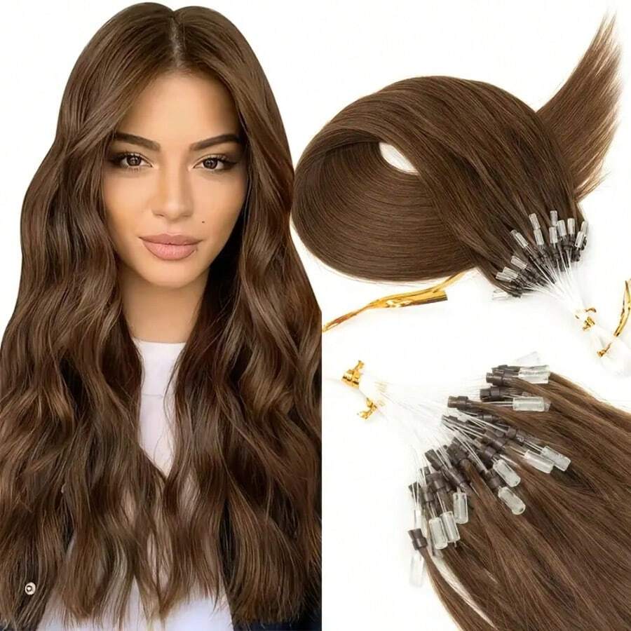 Micro Loop Hair Extensions Real Human Hair Microlink Hair Extensions Human Hair Black Microbead Hair Extensions 12-20 Inch 30g/50s - S4 - View 1