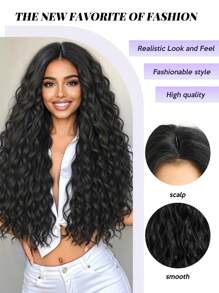 Peluca sintética de 28 pulgadas de largo con cabello ondulado sin flequillo: de aspecto natural y resistente al calor para fiestas, cosplay y uso diario