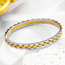 1 件优雅不锈钢手镯，简约而个性化的三层齿轮扣袖口，时尚珠宝 - 手鐲 - 查看 13