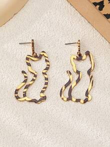 2 件创意可爱豹纹猫耳耳环，适合女性派对和街头佩戴 - 豹紋 - 查看 2