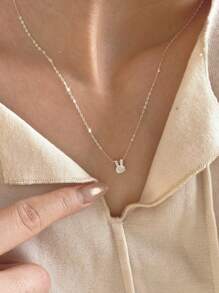 BALMORA 925纯银兔子项链，镶嵌锆石，动物锁骨链，小巧可爱，时尚简约，适合日常佩戴，情人节珠宝礼物 - 銀色 - 查看 2