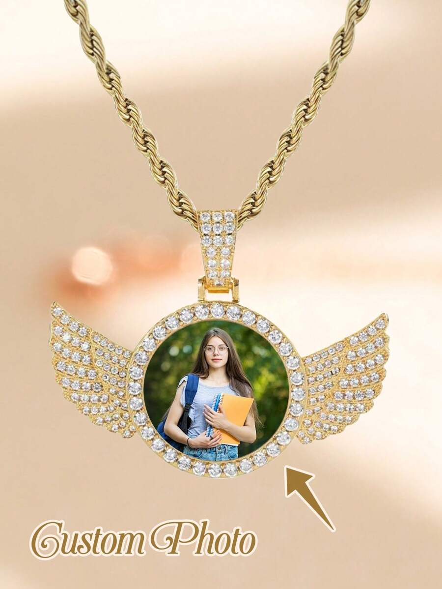 1 件定制照片天使翅膀吊坠项链，个性化情侣相框吊坠，适用于感恩节母亲节礼物、周年纪念日、生日、日常佩戴、舞会、父亲节、情人节、毕业典礼、婚礼，送给亲戚、朋友、家人的最佳礼物