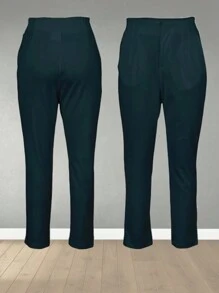 Pantalón con pinzas de cintura alta para dama - Verde Oscuro - Ver 3