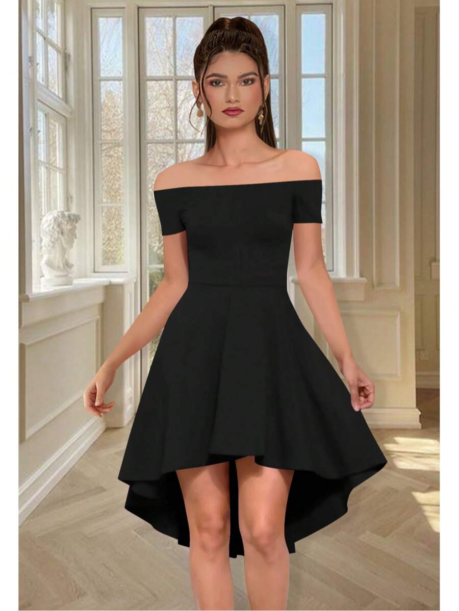 Vestido Corto Casual Strapless Asimétrico Modelo Calabria2 Marca Maria Bela - Negro - Ver 1
