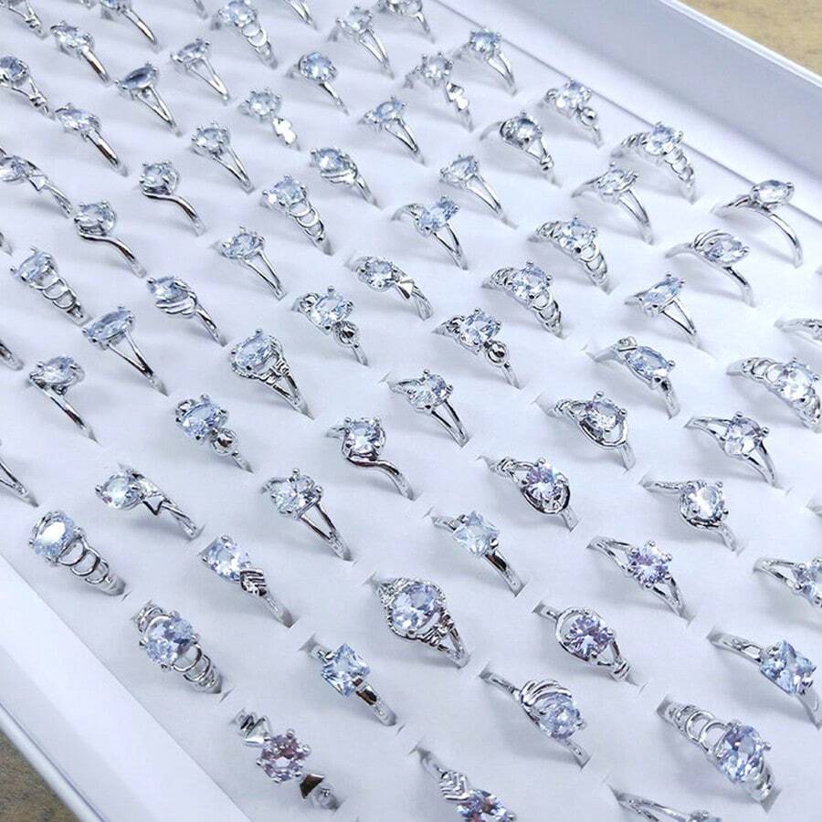 10pcs/Pack Luxury Zirconia Inlaid Zinc Alloy Women's Ring Set, Elegant Multi-Style Mixed Fashion Rings For Party, Wedding, Daily Wear, Fashion Jewelry, Best Gift, Random Delivery