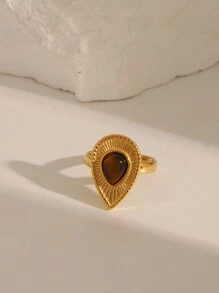 1 件时尚夸张奢华金镶嵌绿松石可调节女士戒指，18k 不锈钢，不褪色，优雅设计，适合日常、节日、派对、约会佩戴或送礼 - 氣質款 - 查看 10