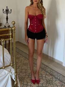 Women Lace Shorts,Summer Elastic Waist Solid Layered Slim Fit Casual Mini Shorts Clubwear - Black - View 6