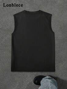 Lonblece Men's Casual Sleeveless Tank Top With Coconut Tree Scenery Print, Suitable For Daily Wear In Spring/Summer - Black - View 3