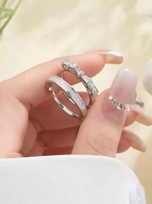 1 对奢华浪漫蝴蝶结承诺戒指，适合情侣，适合情人节、礼物、日常佩戴、妈妈、母亲、母亲节、礼物 - 復古銀色 - 查看 1