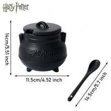 WB Harry Potter Officially Licensed Hogwarts Emblem Melting Pot 3D Three-Dimensional Sculpture Ceramic Coffee Mug Soup Cup With Spoon Tabletop Ornament Collectible Birthday Christmas Party Gift