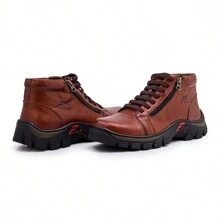 Tenis Cano Alto Masculino Cortuno Ziper Lateral Couro Tratorado Trilha Trabalho