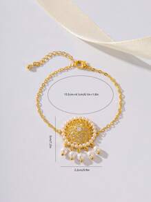 1 件独家奢华祭祀节日礼物铜仿珍珠锁和月亮与星星手链，适合度假、约会、日常佩戴、婚礼场合 - 金黃色 - 查看 8