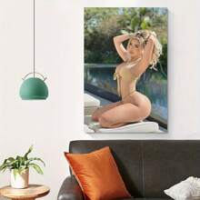 Impresión artística en lienzo de modelo de moda - Cartel de pintura al óleo de una señora sexy - Pintura en lienzo con marco de madera de 2.25 cm de grosor (3 piezas) de 0.9 pulgadas / 30 - Decoración del hogar, regalo, decoración de habitación, decoración de pared, regalo perfecto, decoración de pared de otoño e invierno, decoración de sala de estar, decoración de dormitorio, decoración de cocina, decoración de entrada, decoración de baño, pintura de pared directa, póster de pintura de pared de alta calidad