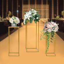 3Pcs Wedding Flower Stand Metal Centerpieces For Tables Flower Plants Vase Golden Tall Floor Vase Column Geometric Flower Stand For Weddings Party Event Decorations (20*20*50cm+23*23*60cm+26*26*70cm) - Gold - View 11