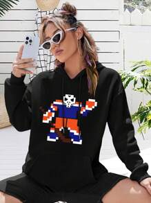 Edmonton Oilers Goalie Big Size Women Hoodie Sweatwomen Hoodies Bit Pixel Art Hockey Design For Women - Black - View 1