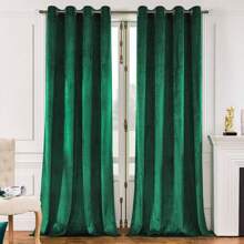 1pc Simple Velvet Solid Color Blackout Curtains With Grommets, For Bedroom And Living Room Decor
