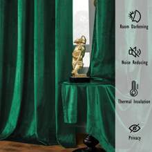 1pc Simple Velvet Solid Color Blackout Curtains With Grommets, For Bedroom And Living Room Decor