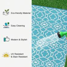 Mordern Geometric Outdoor Area Rugs Waterproof Non Slip Camping Throw Carpet Easy To Clean Reversible Floor Mat For Patio RV Camping Beach Deck Picnic Backyard Camping Porch - 藍色 - 查看 5