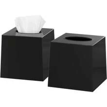 Tissue Box Cover Square - Facial Cube Tissue Box Holder Vessel Dispenser For Bathroom Vanity Countertop, Bedroom Dresser, Office Desk Or Night Stand Table, 2 Pack - Black 5.5"L X 5.5"W X 5.75"H