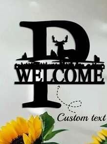 An Iron Wrought Custom Flower Last Name Logo Last Name Logo Personalized Metal Outdoor Men's Split Monogram Split Logo Family Valentine's Day Gift Housewarming Gift Father's Day Independence Day Party Summer Graduation School Season Decorations Gifts Birthday