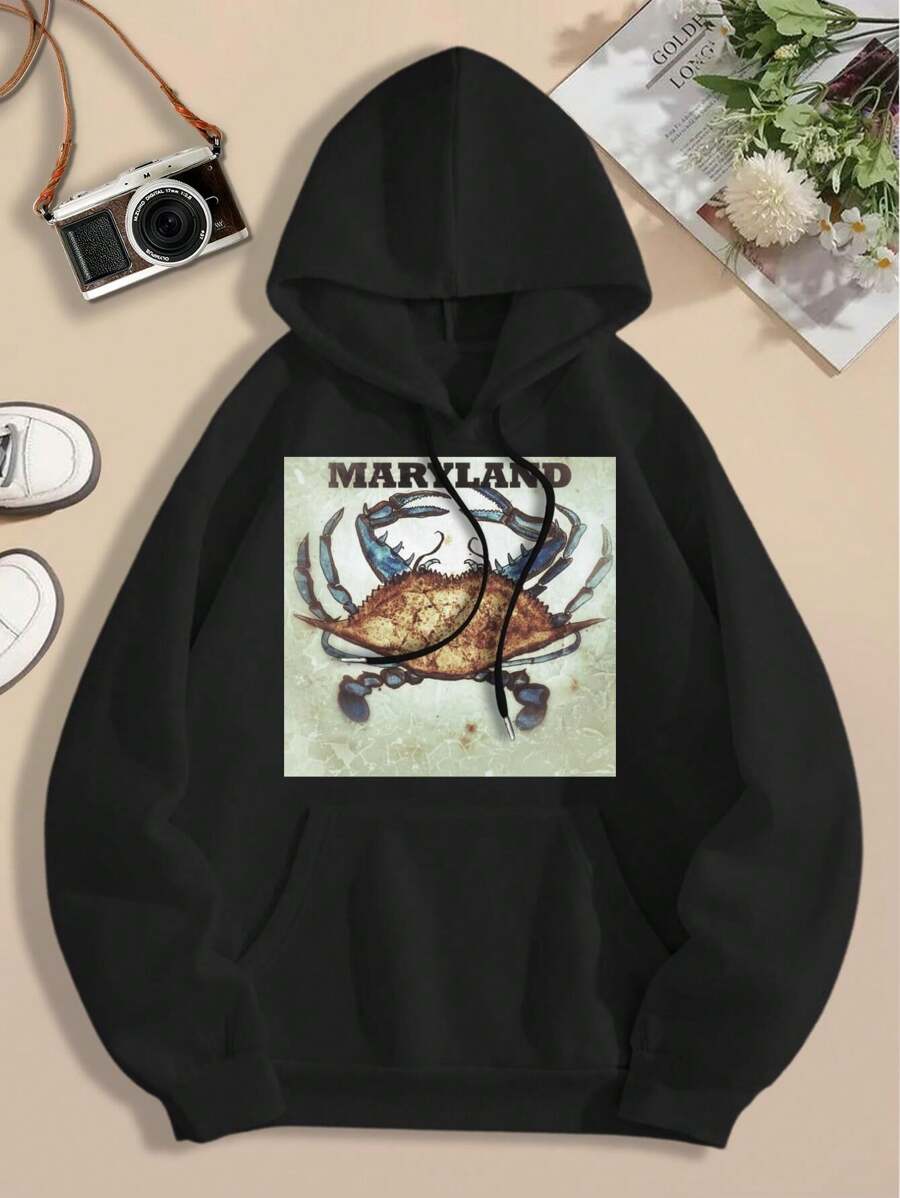 Maryland Crabs Big Size Women Hoodie Ladies Sweatwomen Hoodies Crab Gift For Crab Hunters Crabbing Enthusiasts - Black - View 1