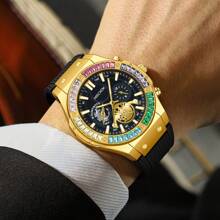 MSCXDK Montre homme Marque haut de gamme MSCXDK, bracelet en silicone, cadran décoré de diamants conceptuels, montre-bracelet décontractée militaire et sportive pour hommes (sans boîte)