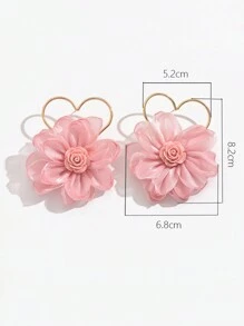 1 par de pendientes de mujer con corazón hueco y flores de tela - Rosa Pálido - Ver 6