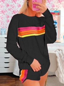Scacto Loose Meat Cover Casual Suit Women Color Matching Long-Sleeved Two-Piece Women - màu đen - Xem 2