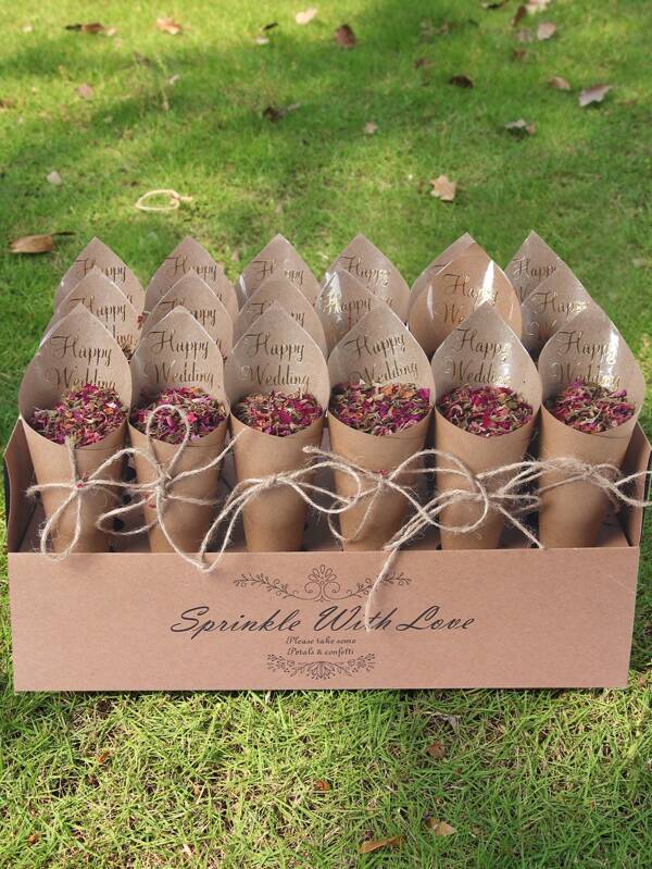 1Set Confetti Cones Box Set With 30pcs Kraft Holds Paper, Modern Paper Letter Graphic Confetti Holder Stand For Party Wedding Decorations,Gift Wrapping Supplies