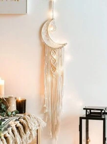 1 pièce Capteur de rêves tapisserie murale décorative tressée multicolore moderne et simple de style nordique, décoration murale créative pour la maison, la chambre à coucher, le salon, pendentif fait main avec étoile, lune et franges, décoration intérieure