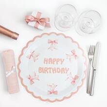 10 个粉色蝴蝶结印花一次性纸盘，粉色蝴蝶结派对用品，适合生日派对、婚礼、同学聚会、家庭聚会、情人节派对、春季 - 彩色 - 查看 3