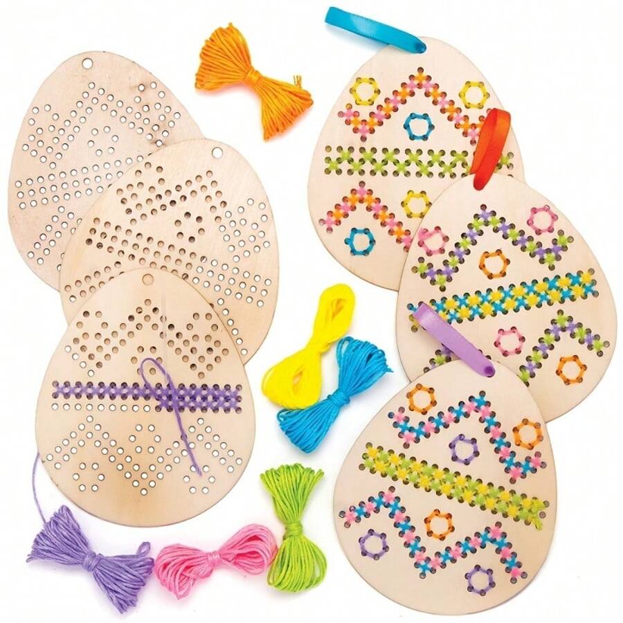 Wooden Egg DIY Loom Set, Colorful Thread Weaving Hand-Hung Decoration, Suitable For Easter Party Activities