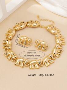 1 Set Premium Vintage Exaggerated Elephant Design Fashion Necklace And Earrings Jewelry Set For Women - Yellow Gold - View 4