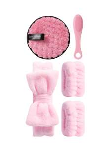 21/9/7/5Pcs Cosmetic Sponge Bundle, Teardrop & Triangle Makeup Sponges, Finger & Air Cushion Puffs, Cleansing Pads, Bow Hair Band, Wrist Bands, Silicone Brush Cleaning Bowl, Washable Daily Facial Makeup Blending Tools - Pink - View 13