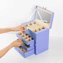Hộp đựng trang sức lớn Frebeauty, Hộp đựng trang sức bằng da PU 6 tầng, Hộp đựng đa năng có gương, Giá đựng phụ kiện có 5 ngăn kéo đựng vòng cổ, vòng tay, đồng hồ, đồ lưu trữ khi quay lại trường học - Màu tím - Xem 3
