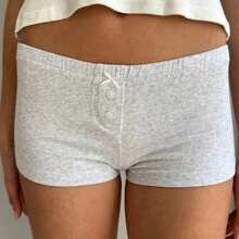 Women Low Waist Y2K Summer Shorts Lounge Shorts Soft Elastic Bow And Button Front Comfy Stretch Sexy Skinny Pajama Bottoms Hot Pants - 淺灰色 - 查看 3