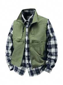 جاكيت صدر رجالي للخارج، جاكيت خفيف الوزن للتنزه والصيد بياقة واقفة، جاكيت خفيفة، ملائمة للربيع والصيف - أخضر عسكري - مشاهدة 1