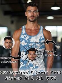 Canotte da uomo personalizzate per l'estate, fitness e palestra, abbigliamento da bodybuilding personalizzato per uso quotidiano - Blu - Visualizzare 1