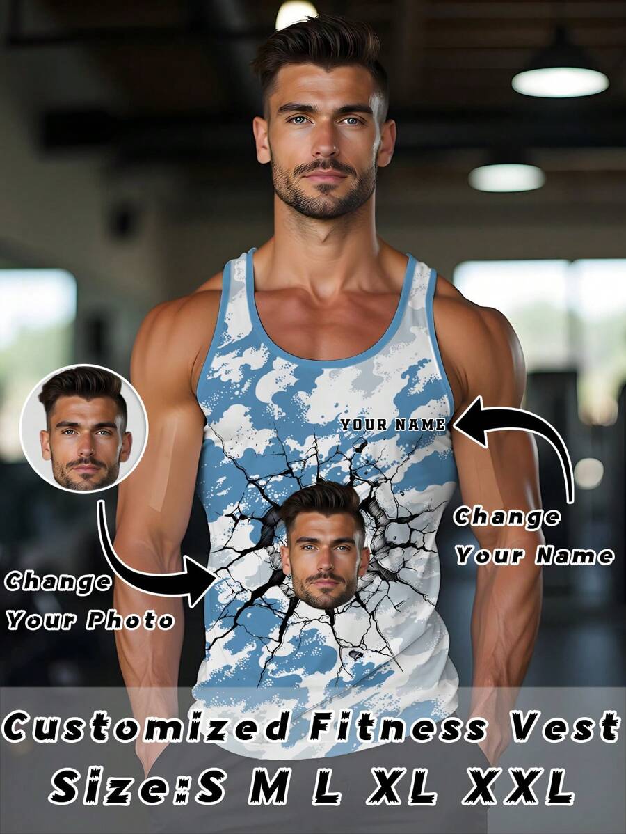 Canotte da uomo personalizzate per l'estate, fitness e palestra, abbigliamento da bodybuilding personalizzato per uso quotidiano - Blu - Visualizzare 1