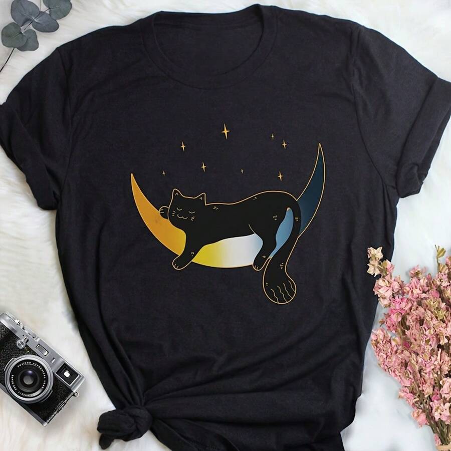 Aroace Pride Shirt, Sunset Flag, Women, Womens, Aro Ace Pride Gift, LGBT T-Shirt, Gay Pride, Aromantic Asexual, Space Moon Cat, Black Cat