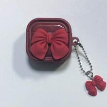 Burgundy 3D Bow Design Protective Case Compatible With Airpods 3 Wireless Bluetooth Earphones - Multicolor - View 5