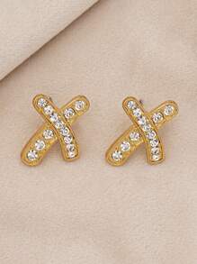 1 par de pendientes de letra con strass elegantes y a la moda, adecuados para usar a diario