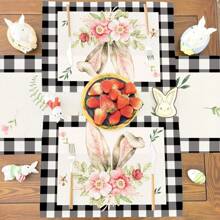 Set Of 5 Easter Table Decorations, 1Pc Table Runner And 4Pcs Placemats Set, Spring Bunny Rabbit Decor, Linen Spring Easter Decorations For Kitchen Dining Indoor Outdoor Home Party Table Decor