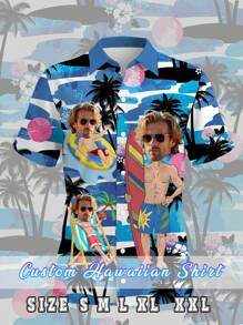 Summer Men Custom Surfers Face Hawaii Vacation Shirt Tops Fun Personalized Short Sleeve Male Personalization Daily Tropical Leaves Beach Wear Birthday Gift Ornamental,Dawg Stylish,Fashion,Hipster,Contracted,Easy Costume,Modest Fashion,Minimal Chic,Casual Custom,Unique,Personalized Ideal Gifts For Him Family,Boyfriend,Friends,Children
