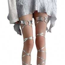 Elevate Your Leg Game With Our Stylish Cross Strap Leg Garters - Available In Black And Silver - Silver - View 1