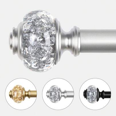 1pc Long Curtain Rods, Telescoping Splicing 1 Inch Curtain Rod For Windows, Bedroom, Drapery Rods With Decorative Translucent Finials, Black/Sliver/Gold