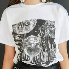 Vintage Aesthetic Disco Ball T-Shirts Women  Fashion Music Concert T Shirt Bachelorette Party Tee Loose Y2k Grunge Tops