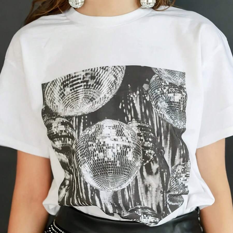 Vintage Aesthetic Disco Ball T-Shirts Women  Fashion Music Concert T Shirt Bachelorette Party Tee Loose Y2k Grunge Tops