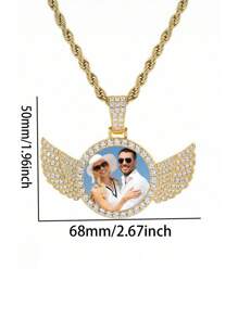 1 件定制照片天使翅膀吊坠项链，个性化情侣相框吊坠，适用于感恩节母亲节礼物、周年纪念日、生日、日常佩戴、舞会、父亲节、情人节、毕业典礼、婚礼，送给亲戚、朋友、家人的最佳礼物