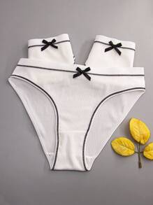 3pcs Bow Front Contrast Binding Brief - White - View 4